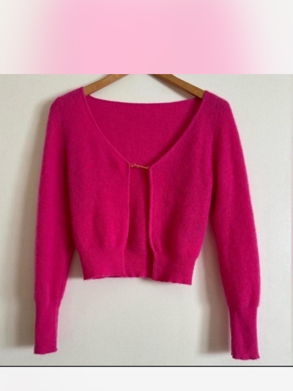 Jacquemus Hot Pink Cropped Hook-Front Cardigan